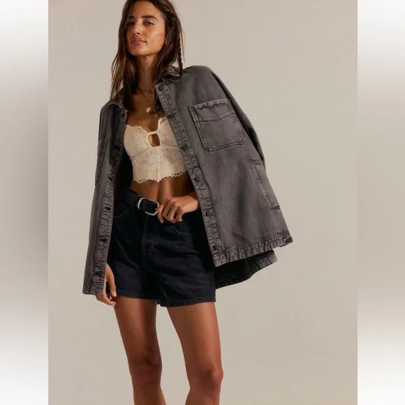 NWT Free People We The Free Madison City Denim Jacket, Washed Black - XS - Picture 4 of 9